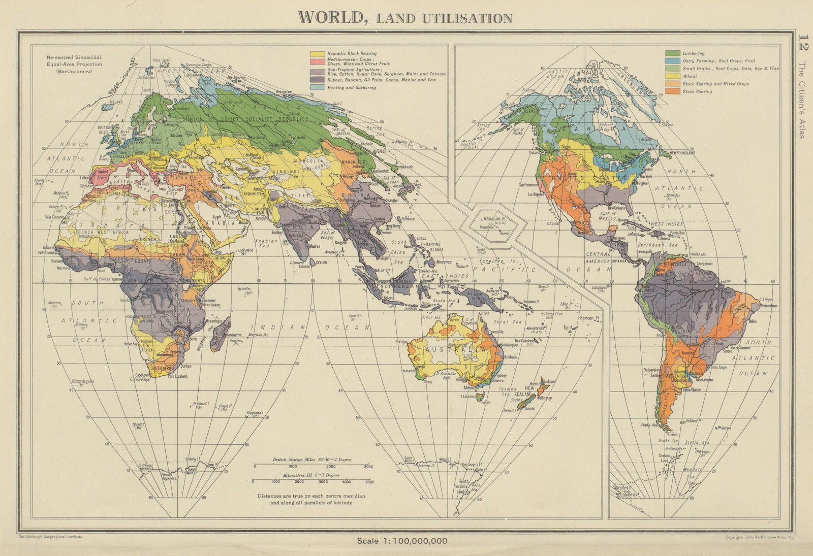 WORLD LAND UTILISATION. Farm types. nomadic dairy stock rearing &c 1947 map
